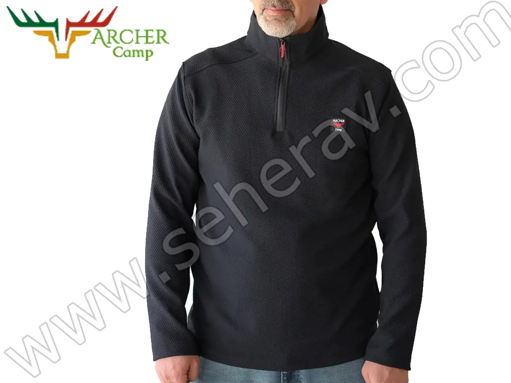 ARCHER CAMP BEE YARIM FERMUAR YAKA UZUN KOLLU SİYAH T-SHİRT