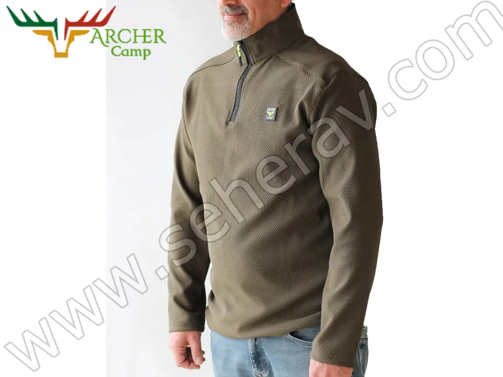 ARCHER CAMP BEE YARIM FERMUAR YAKA UZUN KOLLU HAKİ T-SHİRT