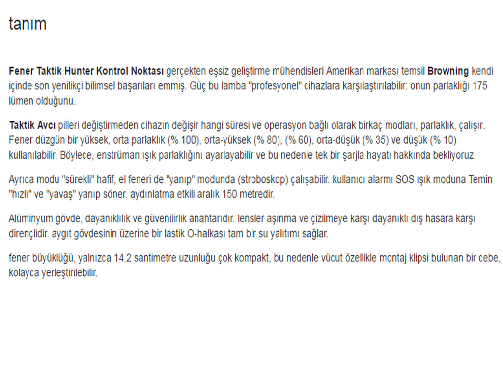 BROWNING 3711240 TAKTİK HUNTER LİGHT BLACK SİYAH EL FENERİ